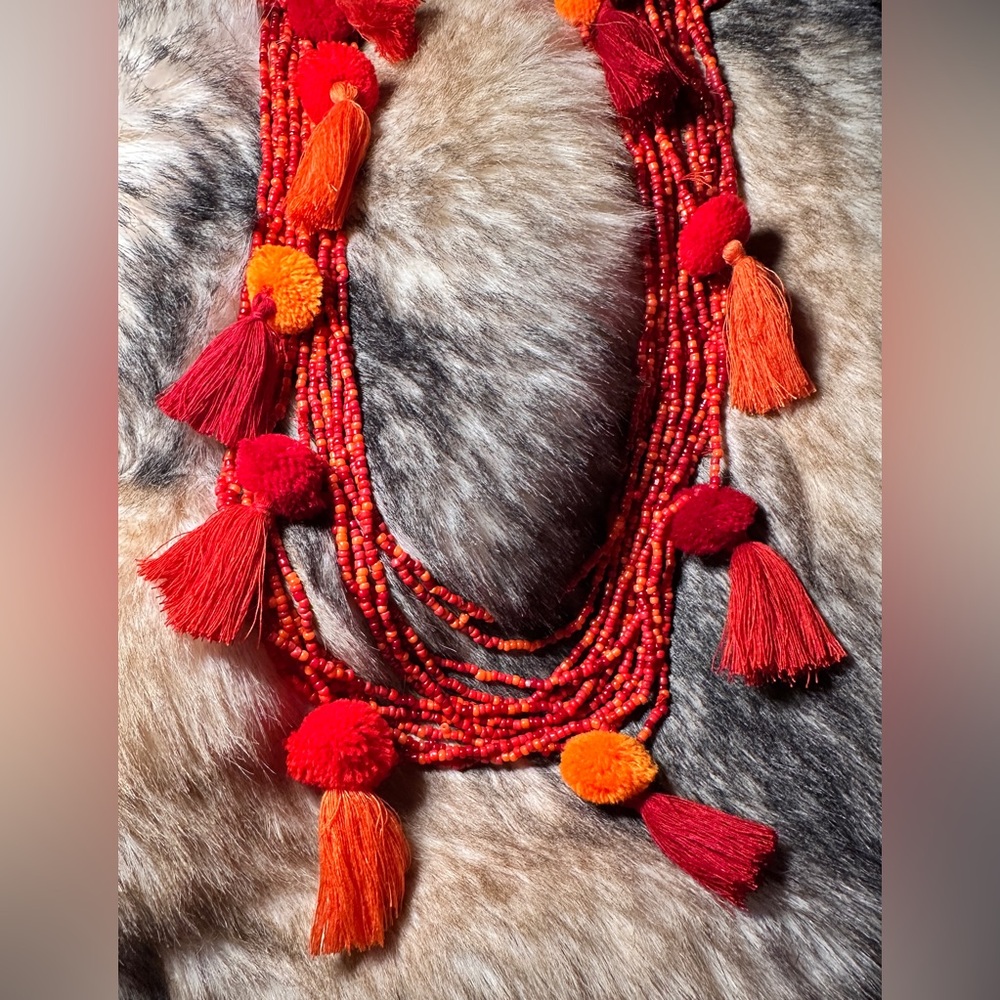 Italian Antica Sartoria Multi-Strand Red Seed Beaded Necklace